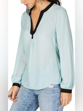 INC International Concepts Light Blue Tiffany Teal Blouse with Black Trim- sz 1X
